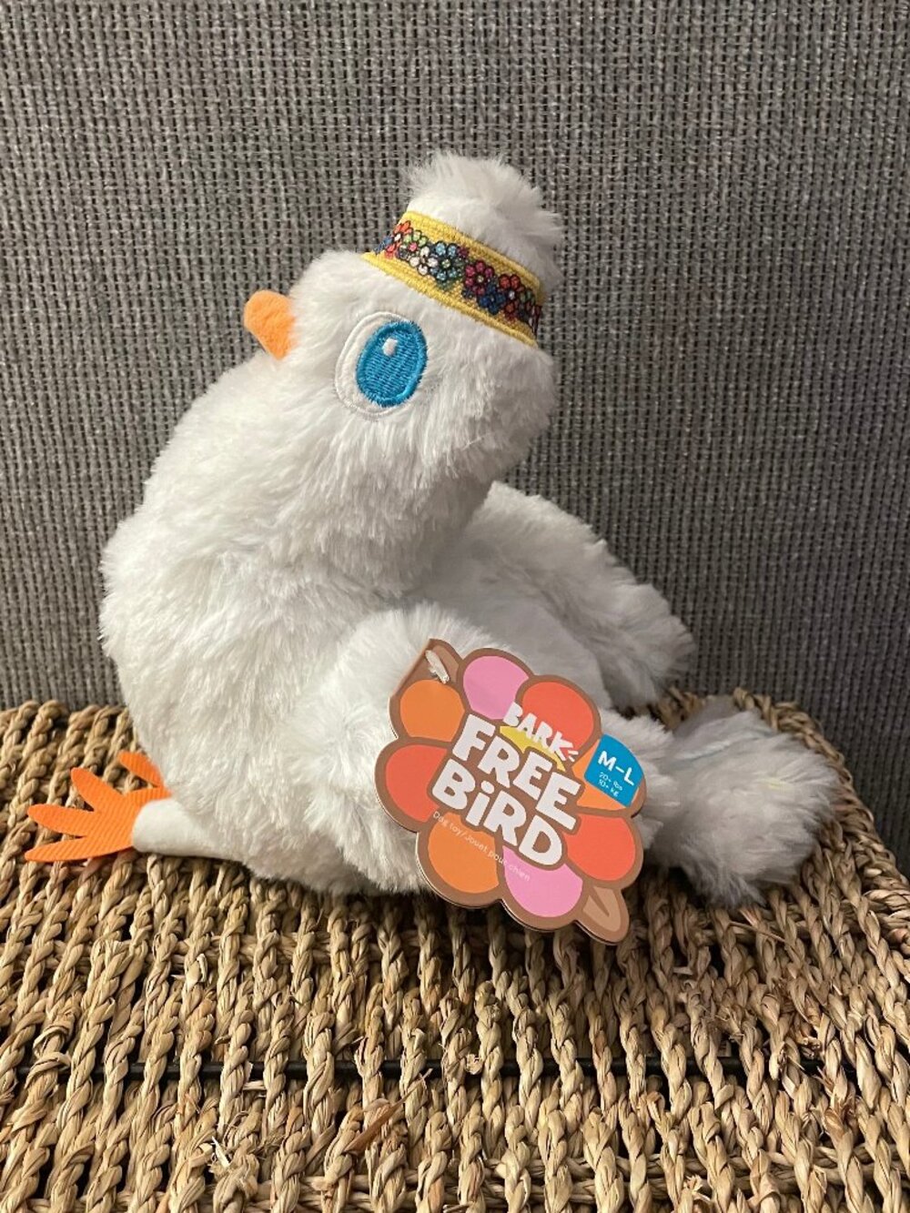 Bark Box FREE BIRD Peace & Fluff Hippie Dove M-L Plush Crinkle Dog Toy Squeaker